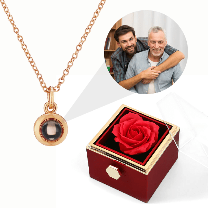 Ewige Rosenbox - Personalisierte Kreis Halskette mit Foto & echte Rose