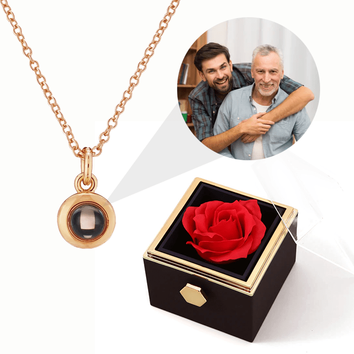 Ewige Rosenbox - Personalisierte Kreis Halskette mit Foto & echte Rose