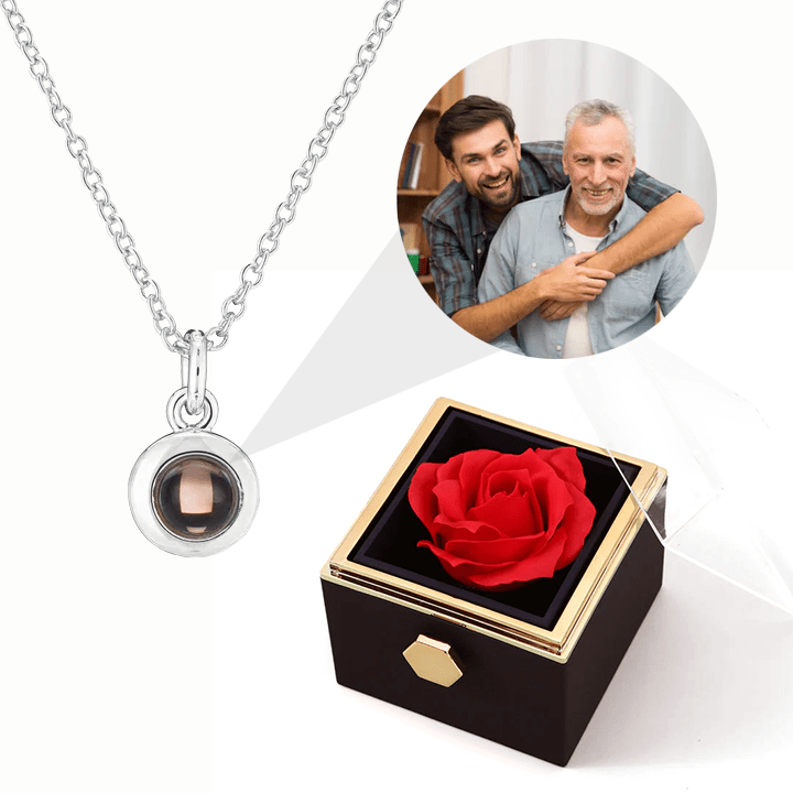 Ewige Rosenbox - Personalisierte Kreis Halskette mit Foto & echte Rose
