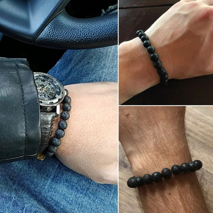 Armband für Herren mit Lavasteinperlen