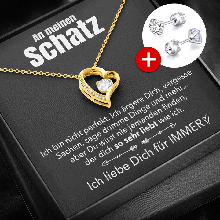 🌹 14k Weißgold Ausführung Herz Halskette + Ohrringe - An meinen Schatz