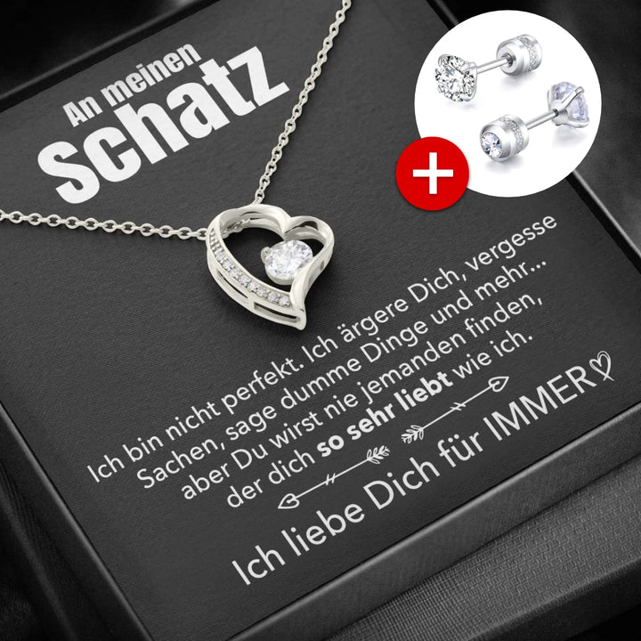 🌹 14k Weißgold Ausführung Herz Halskette + Ohrringe - An meinen Schatz