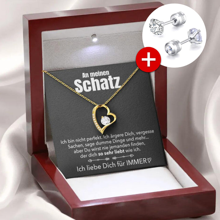 🌹 14k Weißgold Ausführung Herz Halskette + Ohrringe - An meinen Schatz