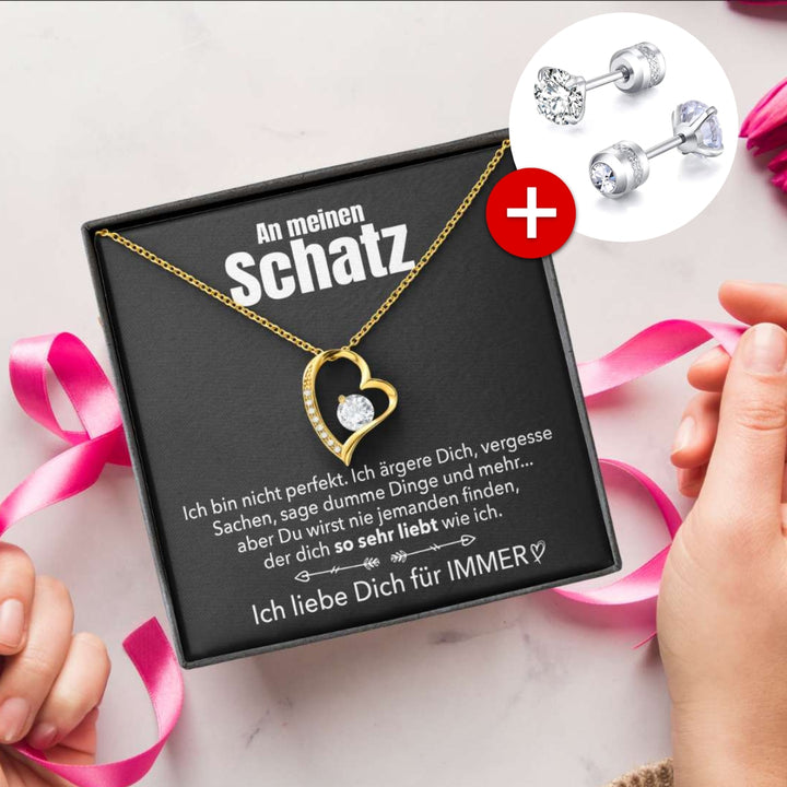 🌹 14k Weißgold Ausführung Herz Halskette + Ohrringe - An meinen Schatz