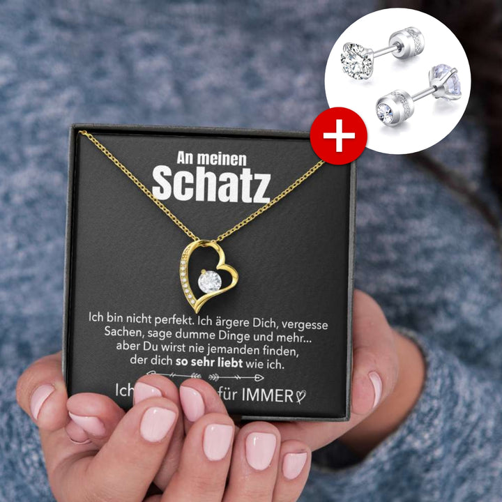 🌹 14k Weißgold Ausführung Herz Halskette + Ohrringe - An meinen Schatz