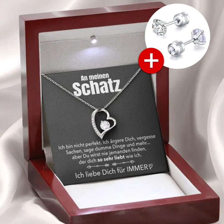 🌹 14k Weißgold Ausführung Herz Halskette + Ohrringe - An meinen Schatz
