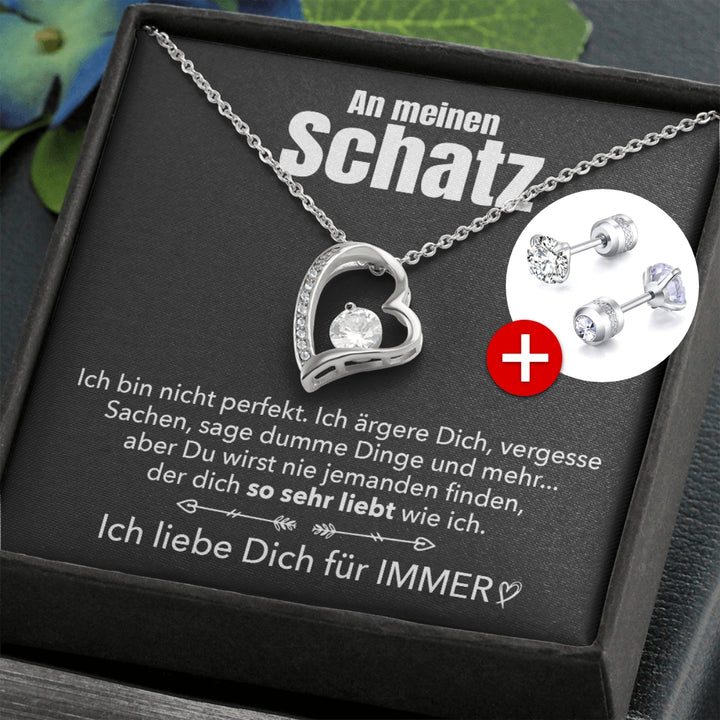 🌹 14k Weißgold Ausführung Herz Halskette + Ohrringe - An meinen Schatz