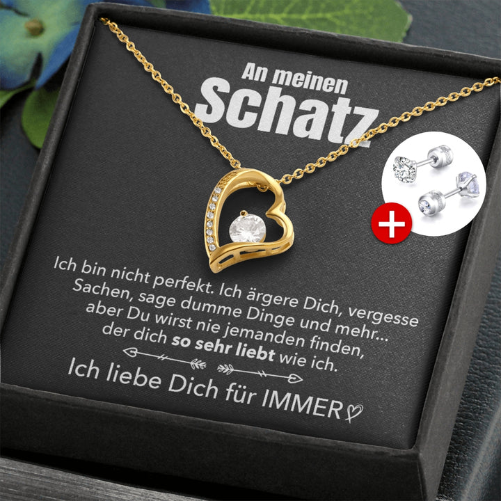 🌹 14k Weißgold Ausführung Herz Halskette + Ohrringe - An meinen Schatz