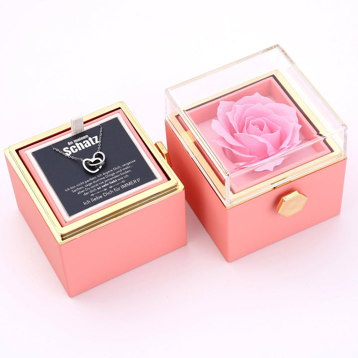 Ewige Rosenbox – mit gravierter Halskette, Liebesnotiz und echter Rose
