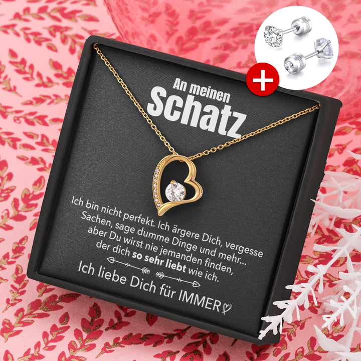 🌹 14k Weißgold Ausführung Herz Halskette + Ohrringe - An meinen Schatz