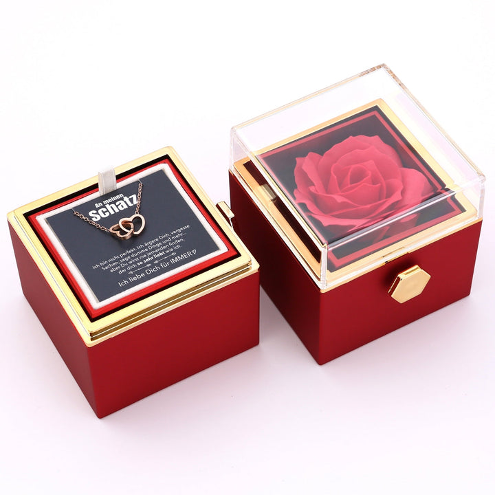 Ewige Rosenbox – mit gravierter Halskette, Liebesnotiz und echter Rose