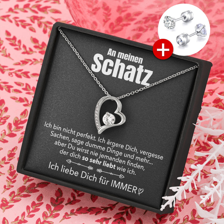 🌹 14k Weißgold Ausführung Herz Halskette + Ohrringe - An meinen Schatz