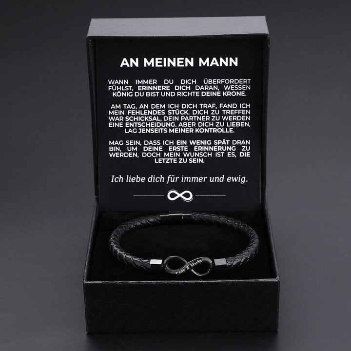 "An meinen Mann" - Personalisiertes Unendlichkeits-Armband mit Notiz