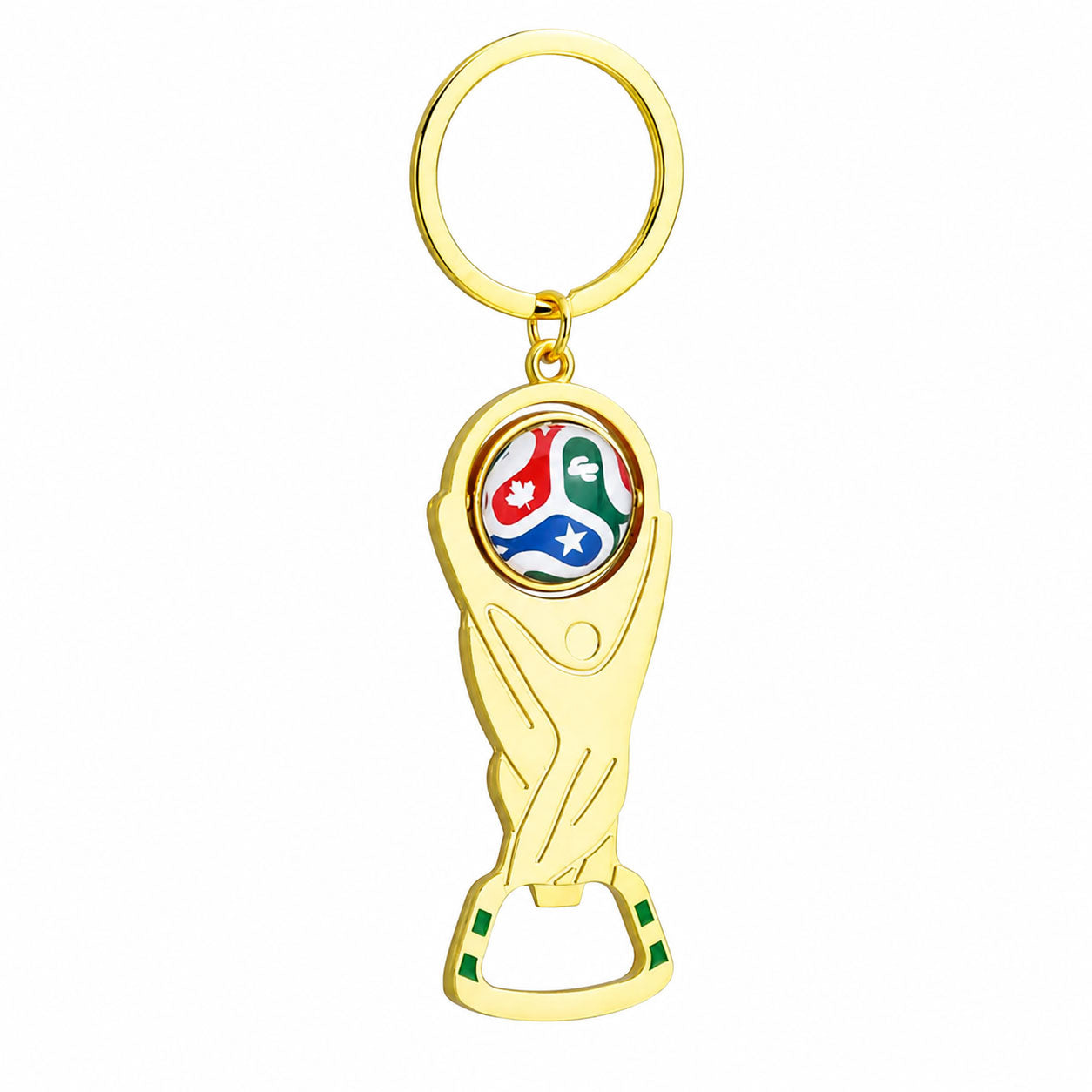 Fußball Pokal Schlüsselanhänger mit Flaschenöffner – Goldfarbener Anhänger mit Fußballmotiv