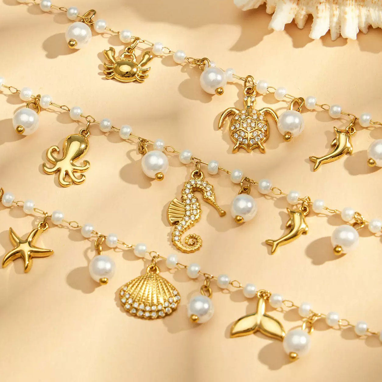 Strand Armband / Fußkette mit Charms