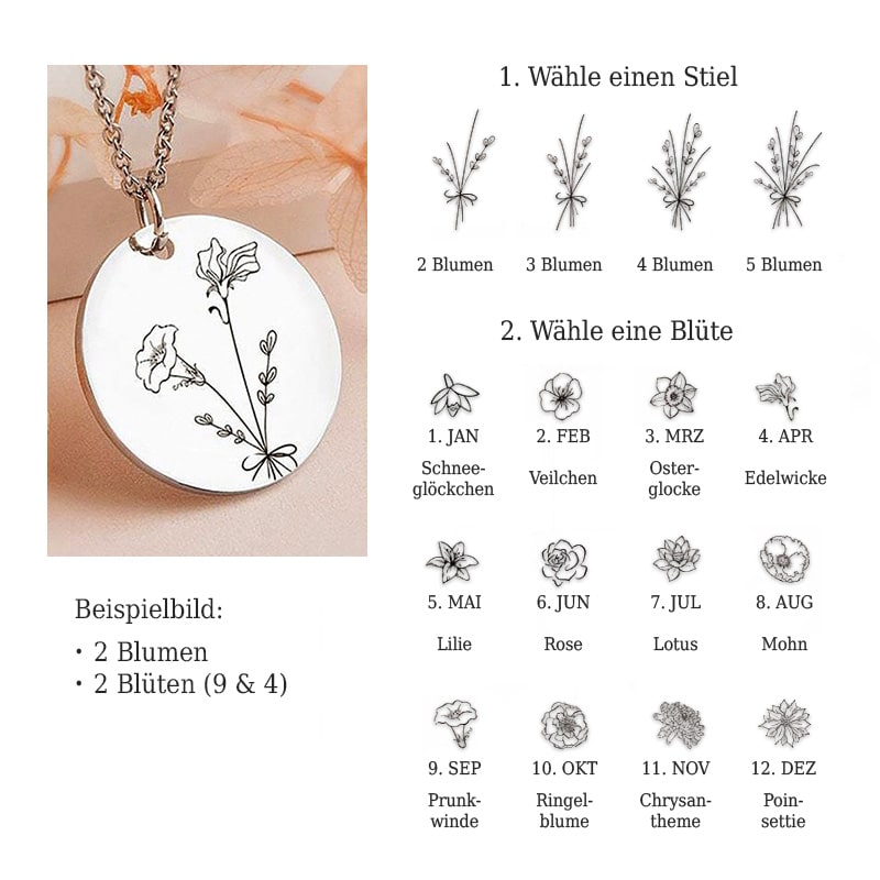 "Baue deinen Blumenstrauß" - Personalisierte Geburtsmonats-Blumen-Kette - Geschenk für Frauen, Mutter, Oma, Schwestern, Freund