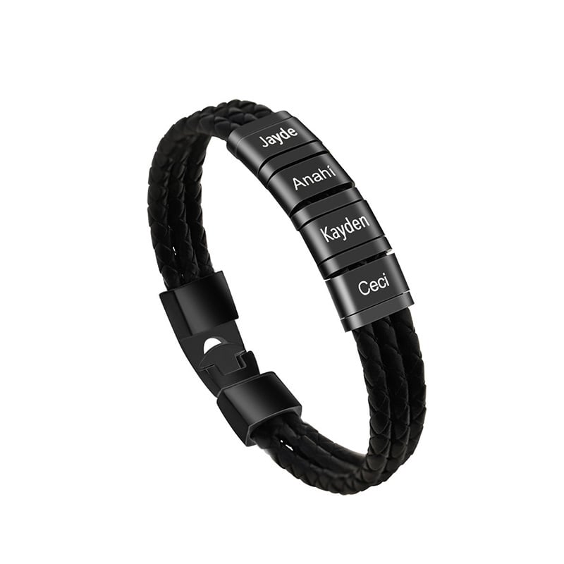 Personalisiertes Männer Herren Leder Armband Schwarz