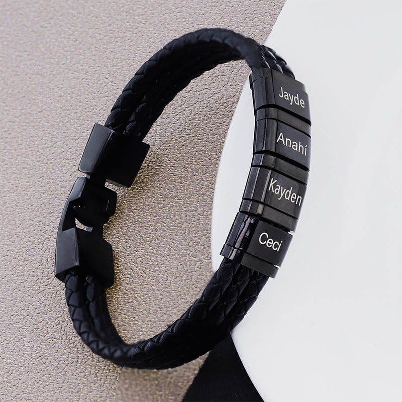 Personalisiertes Männer Herren Leder Armband Schwarz