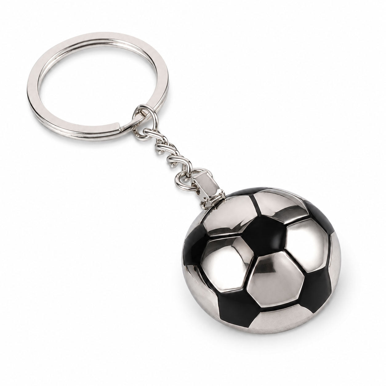 Fußball Schlüsselanhänger – Silberfarbener Ball Anhänger mit Schlüsselring