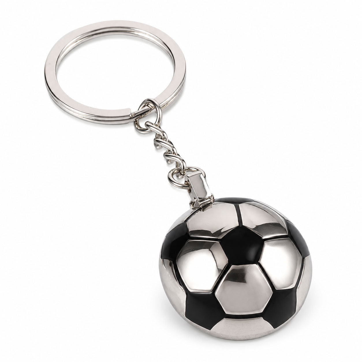 Fußball Schlüsselanhänger – Silberfarbener Ball Anhänger mit Schlüsselring