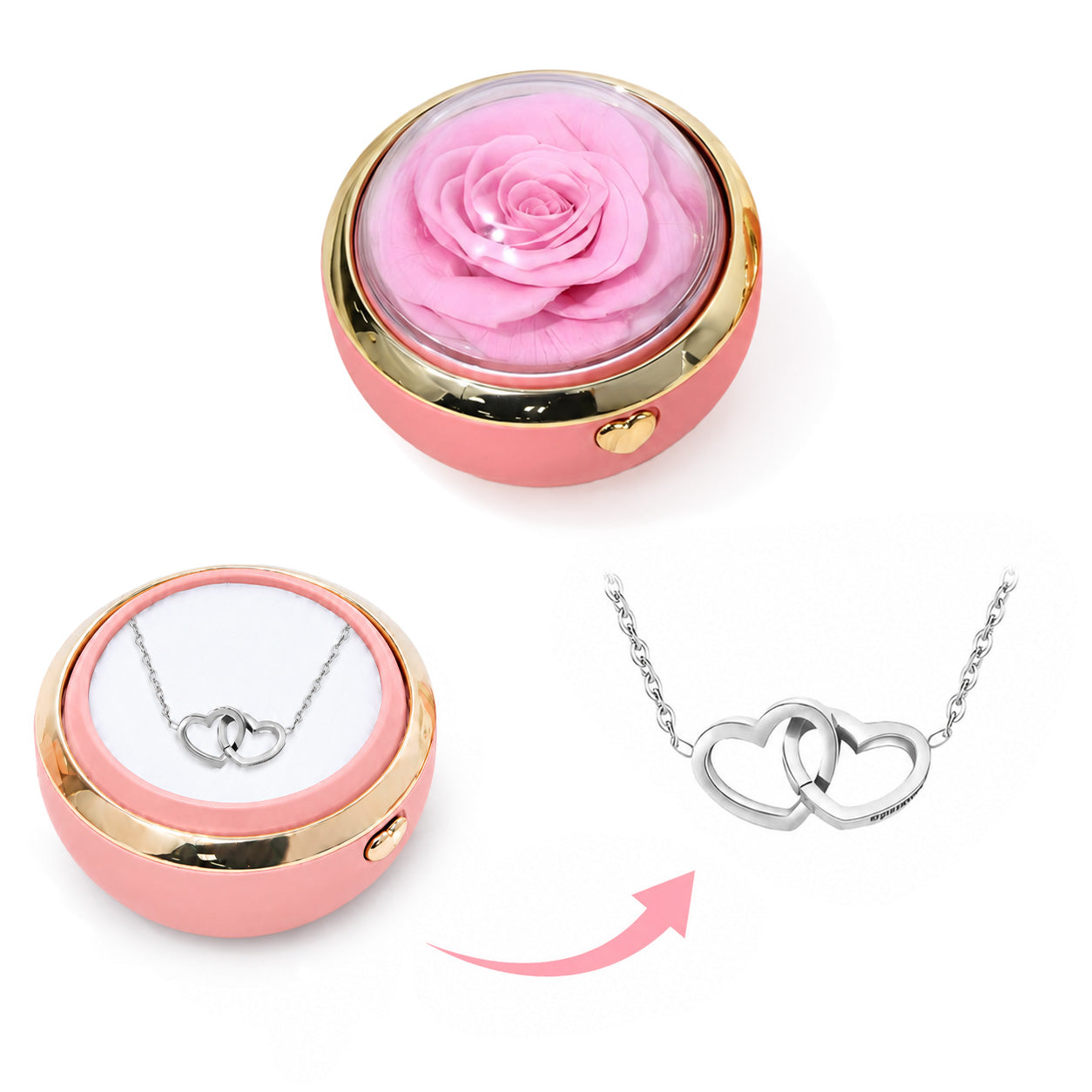 Ewige Rosenbox - Mit versteckter 14k Gold Doppelhalskette
