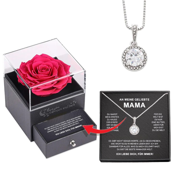 Rosenbox - Weißgold Ausführung Kreis Halskette - An meine Mama - Muttertagsgeschenk