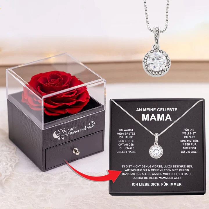 Rosenbox - Weißgold Ausführung Kreis Halskette - An meine Mama - Muttertagsgeschenk