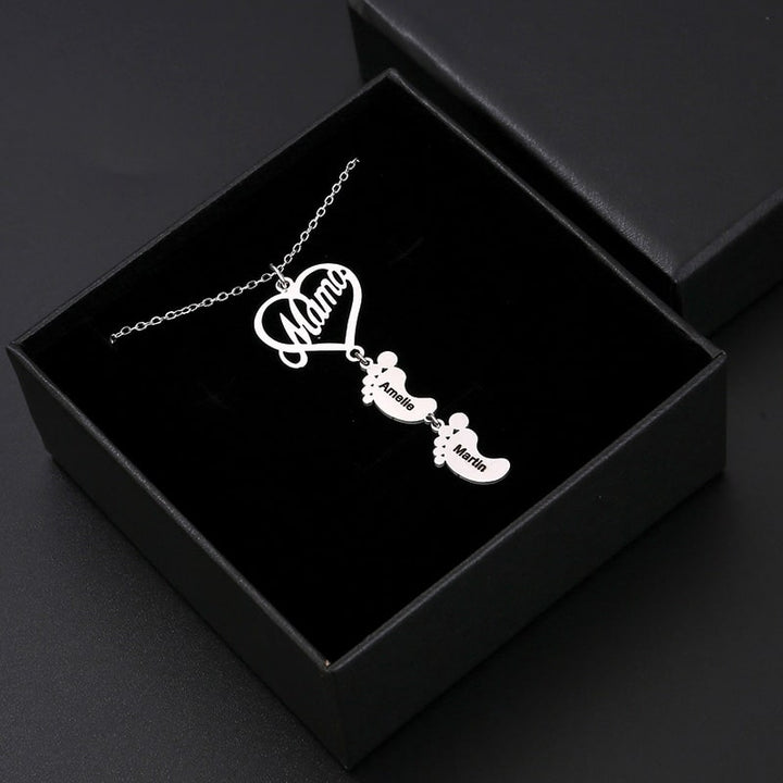 S925 Sterling Silber - Mama Herzkette mit Füßchen-Namen