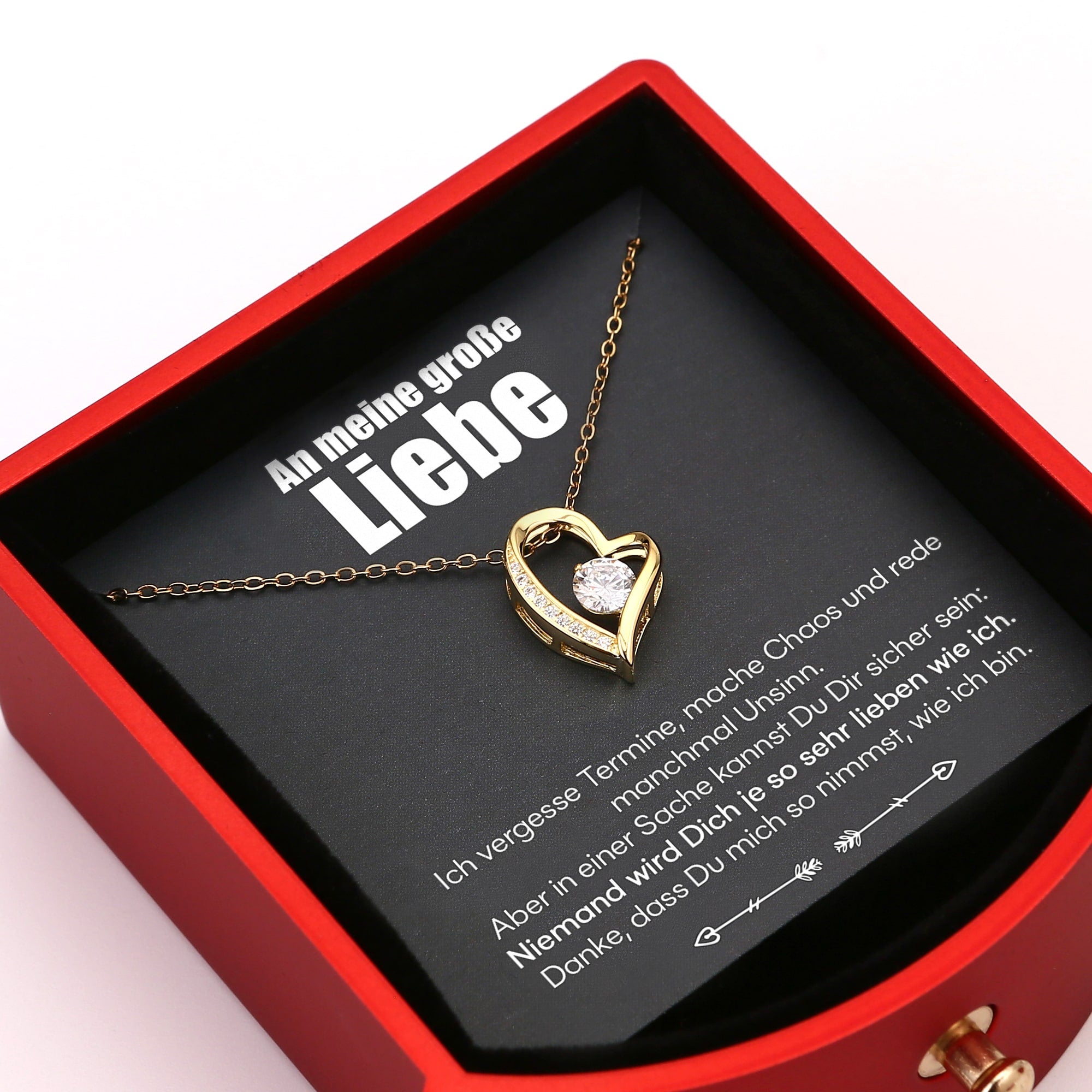 Ewige Rosenbox - 14k Weißgold Herz Halskette & Liebesnotiz - An meine große Liebe