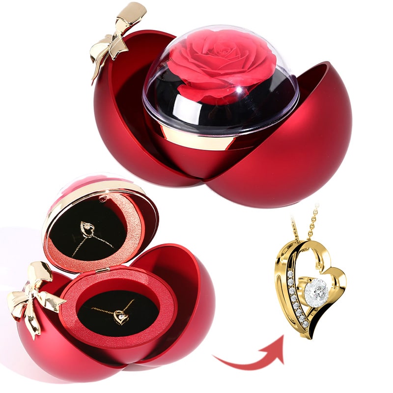 Kugel Rosenbox - Mit 14k Weißgold Herz Halskette