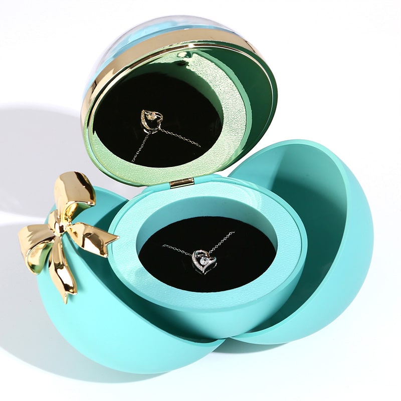 Kugel Rosenbox - Mit 14k Weißgold Herz Halskette