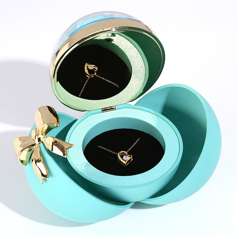 Kugel Rosenbox - Mit 14k Weißgold Herz Halskette