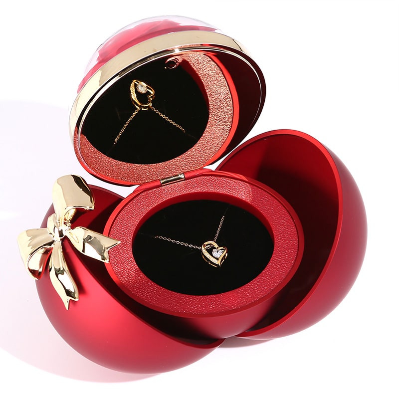 Kugel Rosenbox - Mit 14k Weißgold Herz Halskette