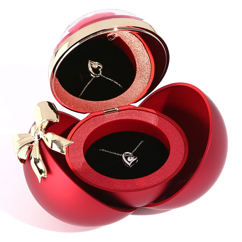 Kugel Rosenbox - Mit 14k Weißgold Herz Halskette