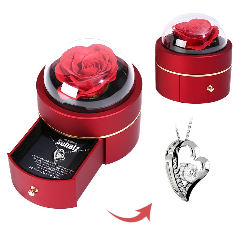 Kuppel Rosenbox - Mit 14k Weißgold Herz Halskette & romantischer Notiz - An meinen Schatz