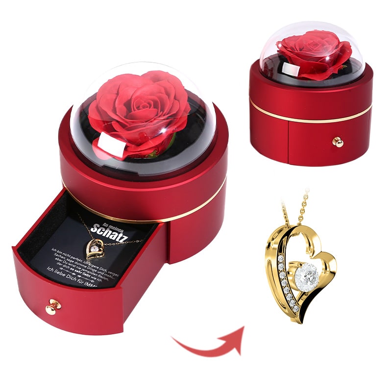 Kuppel Rosenbox - Mit 14k Weißgold Herz Halskette & romantischer Notiz - An meinen Schatz