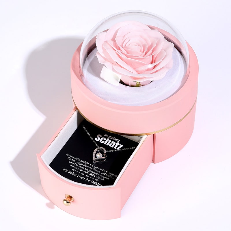 Kuppel Rosenbox - Mit 14k Weißgold Herz Halskette & romantischer Notiz - An meinen Schatz