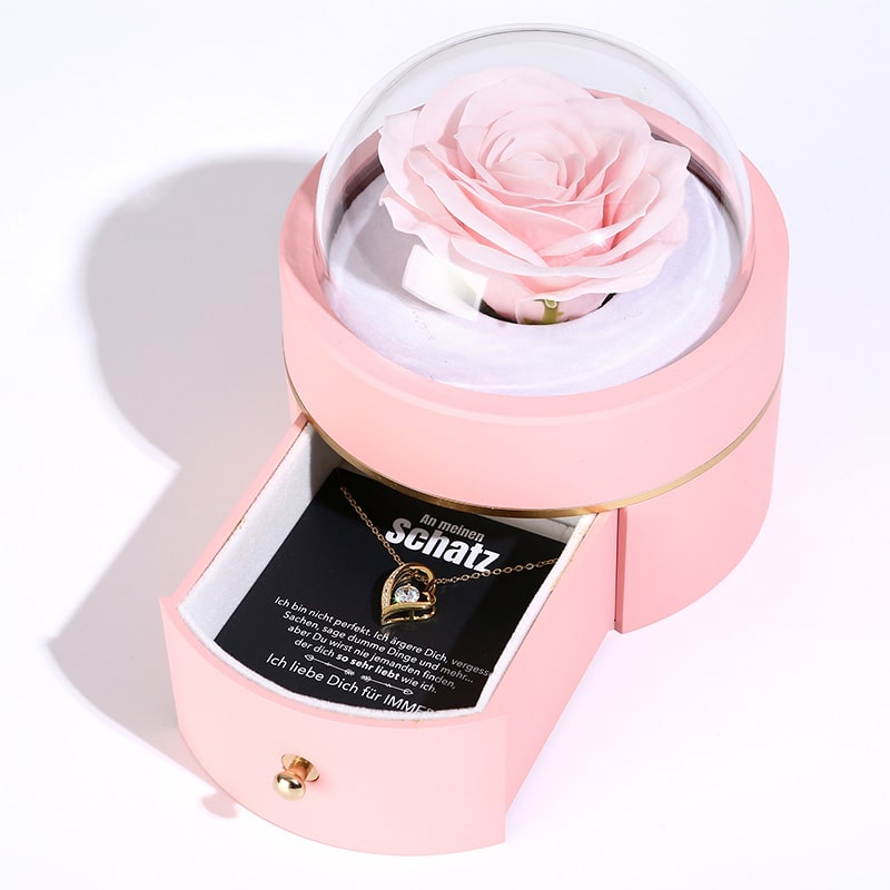 Kuppel Rosenbox - Mit 14k Weißgold Herz Halskette & romantischer Notiz - An meinen Schatz