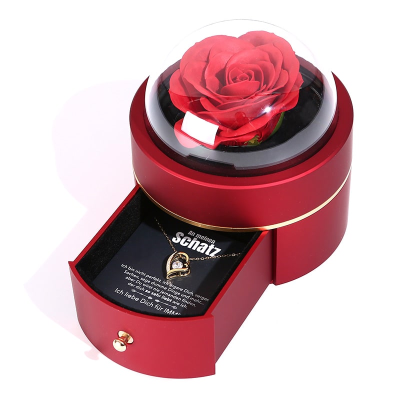 Kuppel Rosenbox - Mit 14k Weißgold Herz Halskette & romantischer Notiz - An meinen Schatz