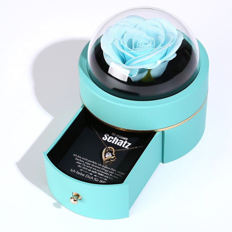 Kuppel Rosenbox - Mit 14k Weißgold Herz Halskette & romantischer Notiz - An meinen Schatz