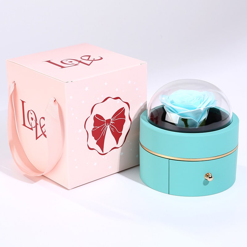 Kuppel Rosenbox - Mit 14k Weißgold Herz Halskette & romantischer Notiz - An meinen Schatz