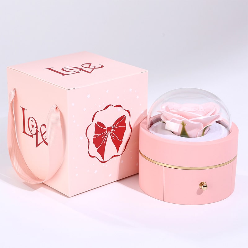 Kuppel Rosenbox - Mit 14k Weißgold Herz Halskette & romantischer Notiz - An meinen Schatz