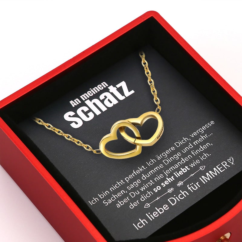 Ewige Rosenbox - Mit Gravierter Doppelherz-Halskette & romantischer Notiz - An meinen Schatz