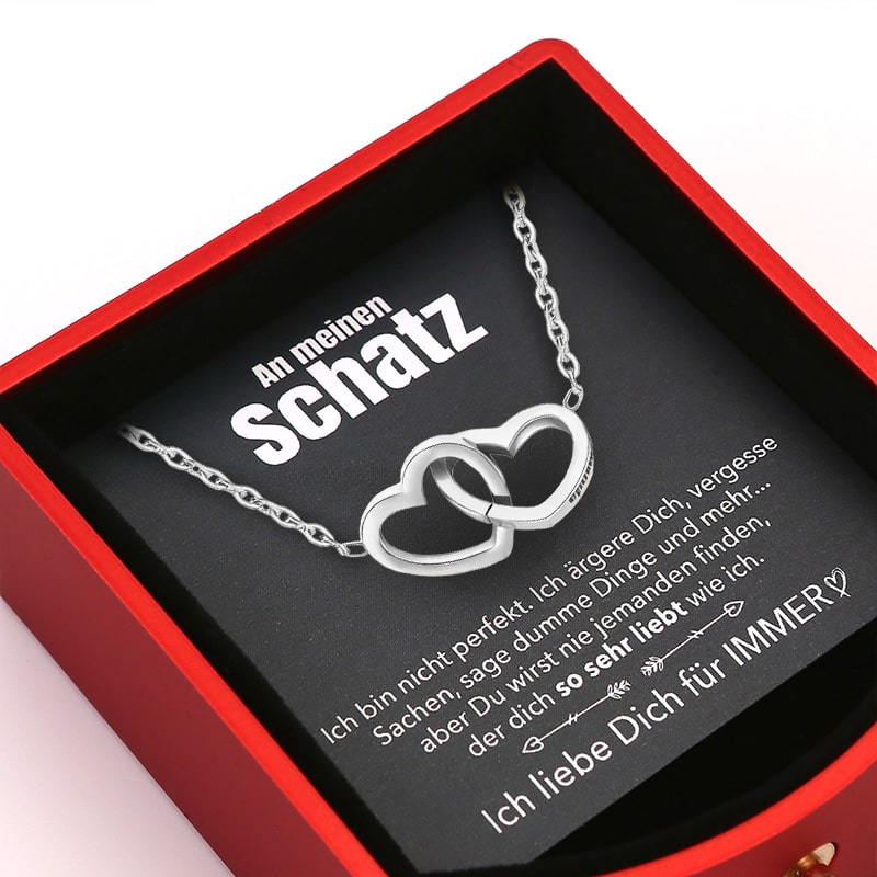 Ewige Rosenbox - Mit Gravierter Doppelherz-Halskette & romantischer Notiz - An meinen Schatz