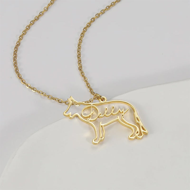 Personalisierte Hunderasse-Silhouette-Halskette mit Namen aus S925 Sterling Silber