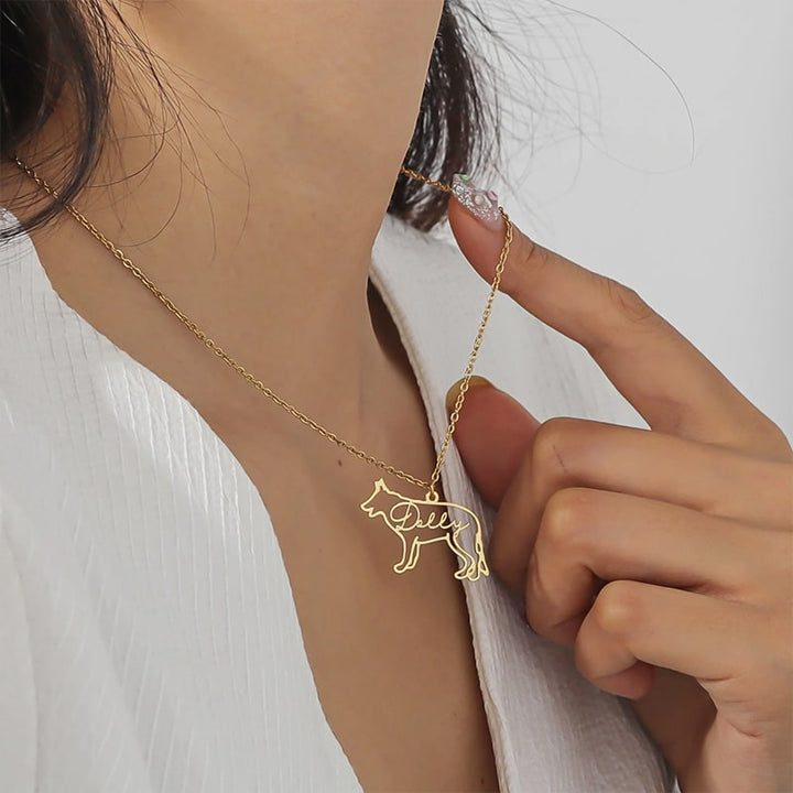 Personalisierte Hunderasse-Silhouette-Halskette mit Namen aus S925 Sterling Silber