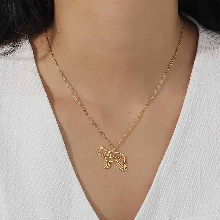 Personalisierte Hunderasse-Silhouette-Halskette mit Namen aus S925 Sterling Silber