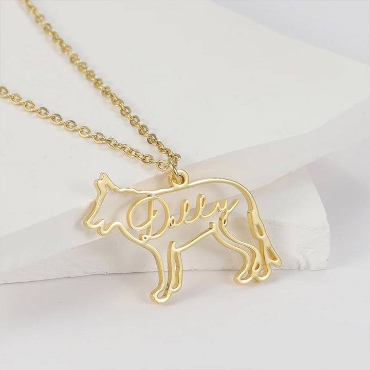 Personalisierte Hunderasse-Silhouette-Halskette mit Namen aus S925 Sterling Silber