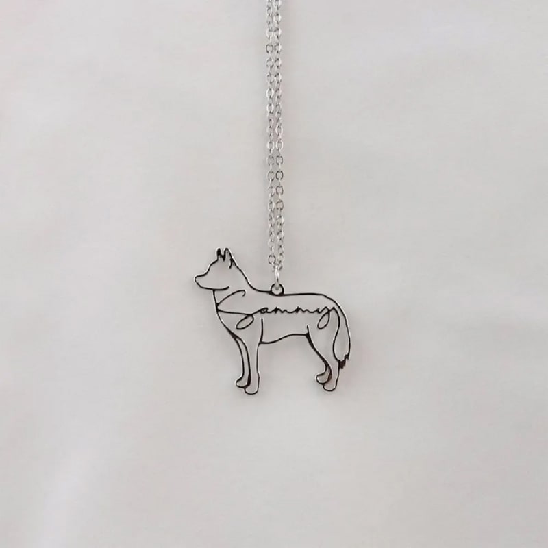 Personalisierte Hunderasse-Silhouette-Halskette mit Namen aus S925 Sterling Silber