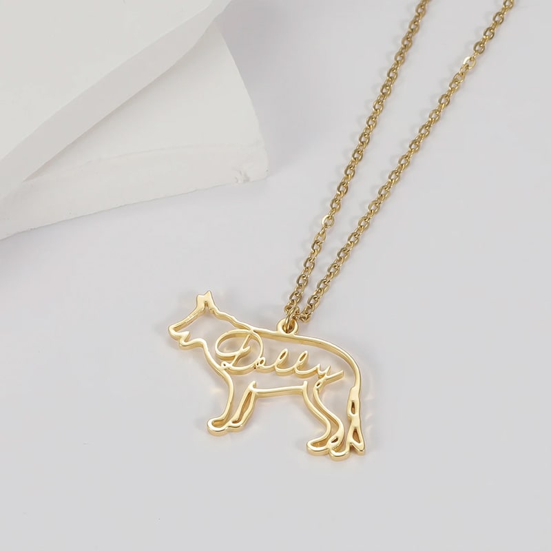 Personalisierte Hunderasse-Silhouette-Halskette mit Namen aus S925 Sterling Silber